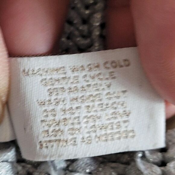 Chico's Cardigan Formal Silver Open Knit Short Sleeve Sheer Lettuce Ruffle 0 - Picture 14 of 16